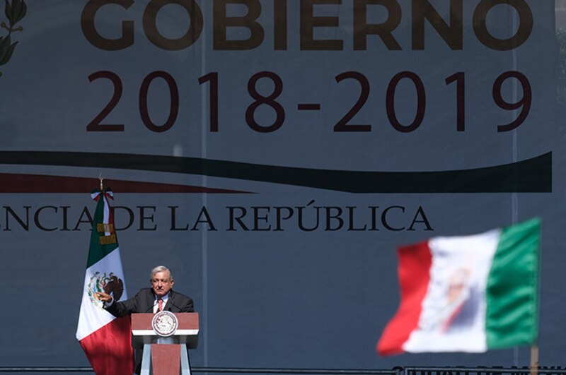 El presidente Andrés Manuel López Obrador durante su discurso en la ceremonia de toma de posesión como presidente de México.