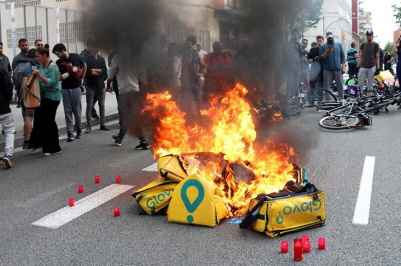 Protesta de repartidores de Glovo en Barcelona