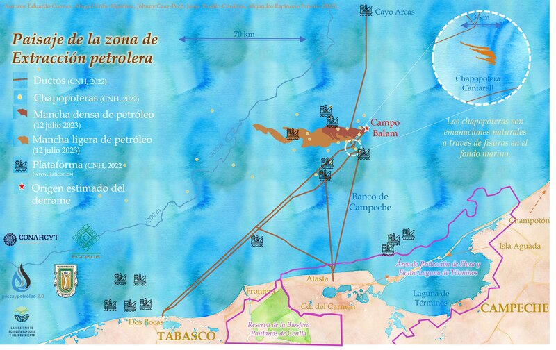 Mapa de la zona de extracción petrolera en el Golfo de México