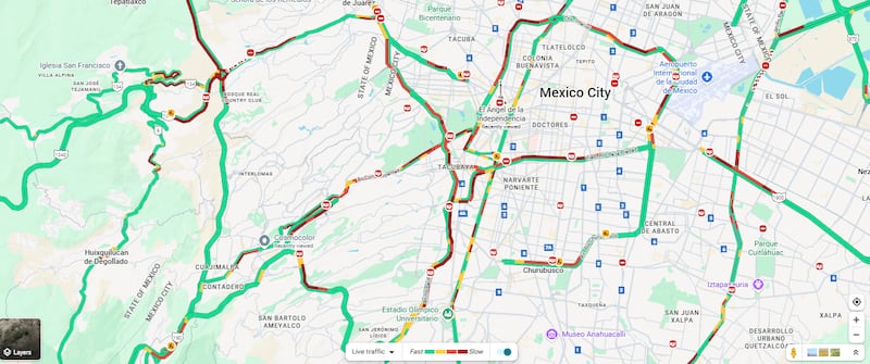 Así luce el Anillo Periférico y algunas de sus conexiones con altos niveles de tránsito en la mañana de este lunes 1 de diciembre de 2025.