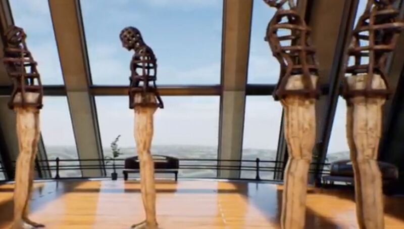 Escultura de alambre en un museo