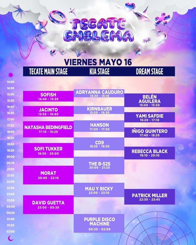 Horarios Tecate Emblema 2025 viernes 16 de mayo