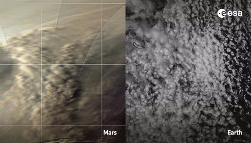 Comparación de las nubes de Marte y la Tierra