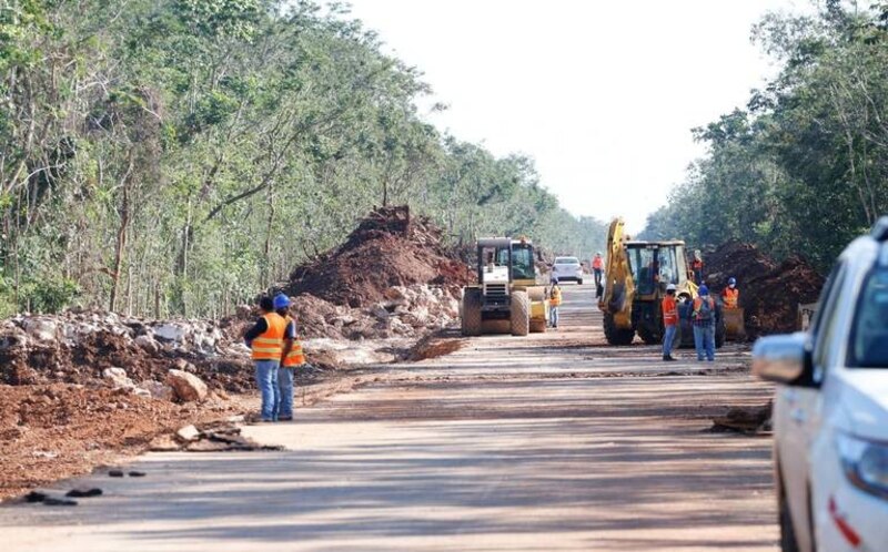 Construcción de una carretera en medio de la selva