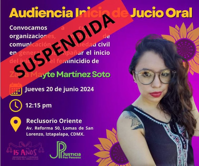 Suspendida audiencia de juicio oral por feminicidio de Mayte Martínez Soto