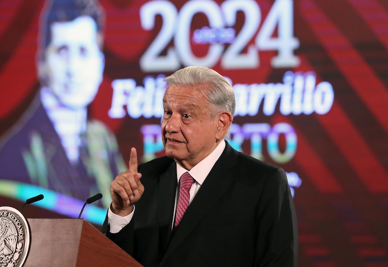 El presidente Andrés Manuel López Obrador durante un discurso.