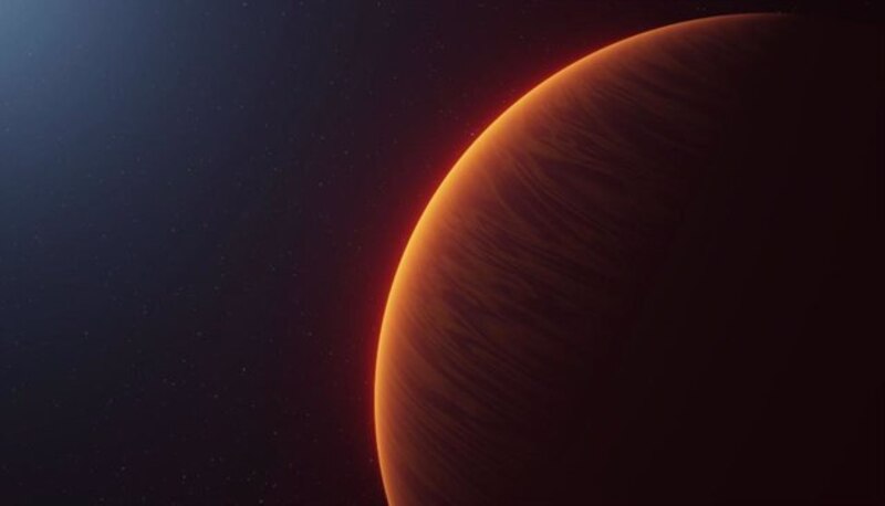 Un planeta rojo brillante en el espacio