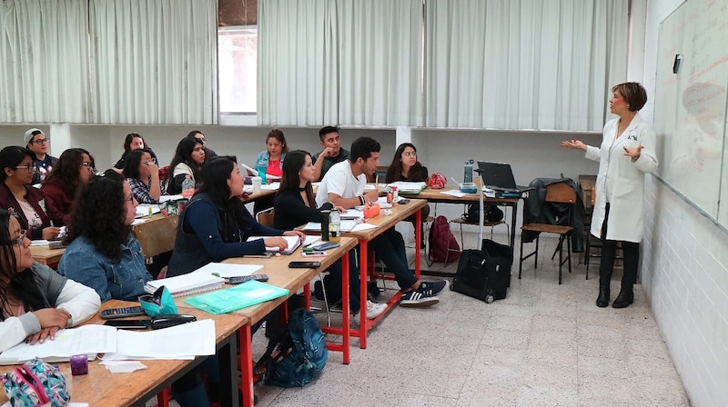 Profesora dando clase en la universidad