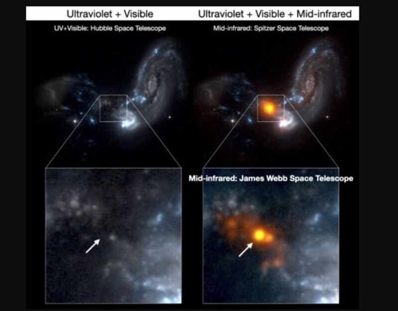 Comparación de imágenes del Telescopio Espacial Hubble y el Telescopio Espacial James Webb