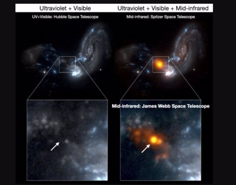 Comparación de imágenes del Telescopio Espacial Hubble y el Telescopio Espacial James Webb