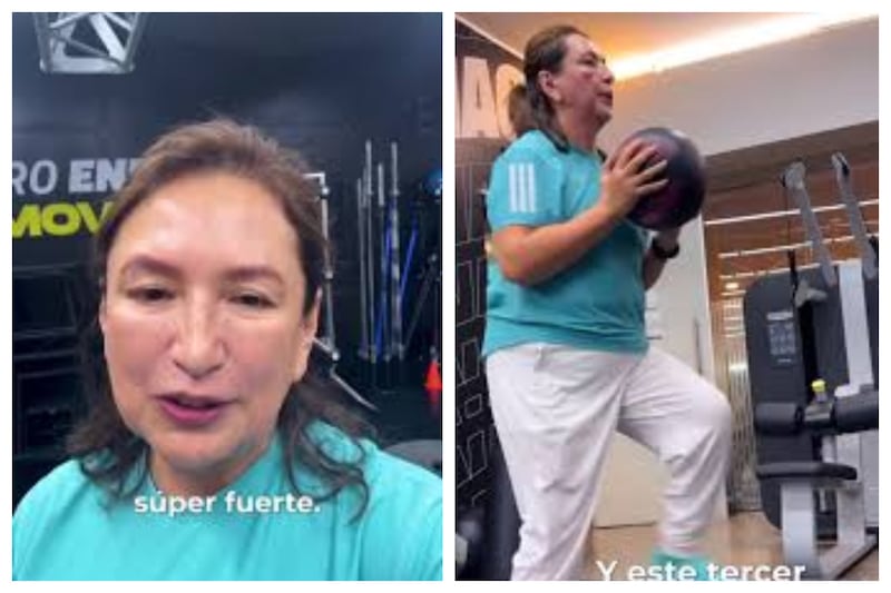 Imágenes de Xóchitl Gálvez haciendo ejercicio en el gimnasio