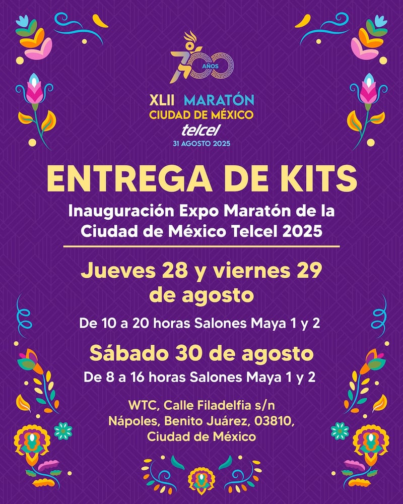 Este es el calendario oficial con fechas y horarios para la entrega de paquetes de competencia del Maratón CDMX 2025.