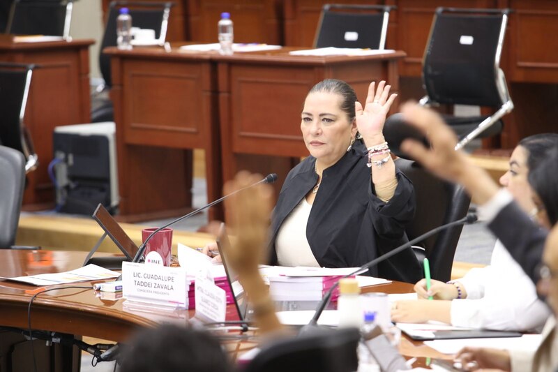 La diputada Guadalupe Taddei Zavala alza la mano para hablar en una sesión del Congreso de la Ciudad de México.