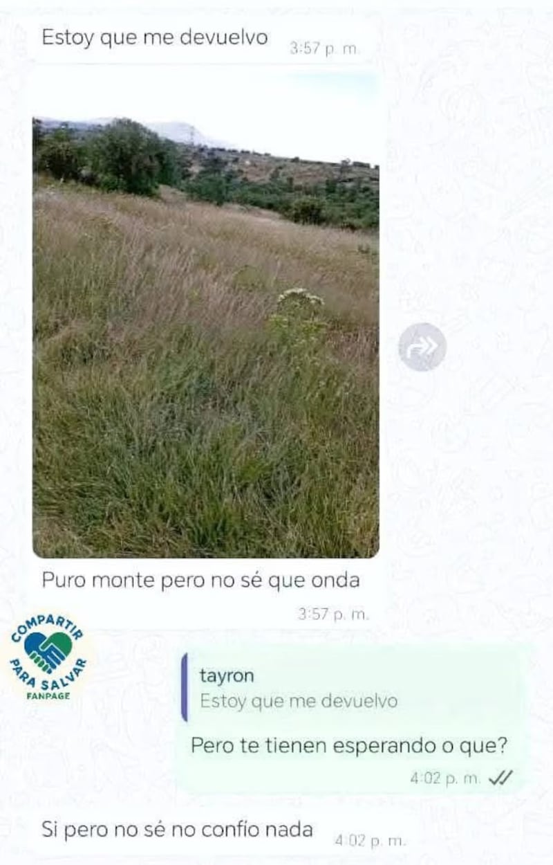 Captura de pantalla de la última conversación de Tyron con su hermana
