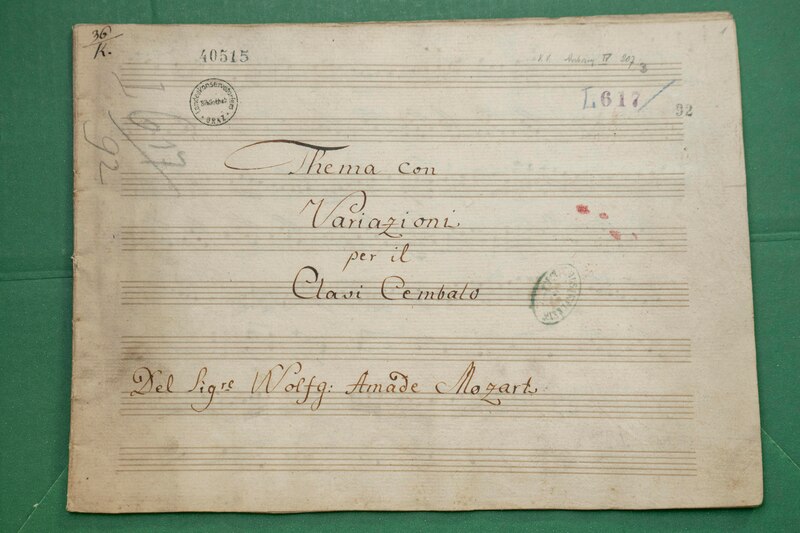 Portada de la partitura del Tema con Variazioni per il Cembalo de Wolfgang Amadeus Mozart