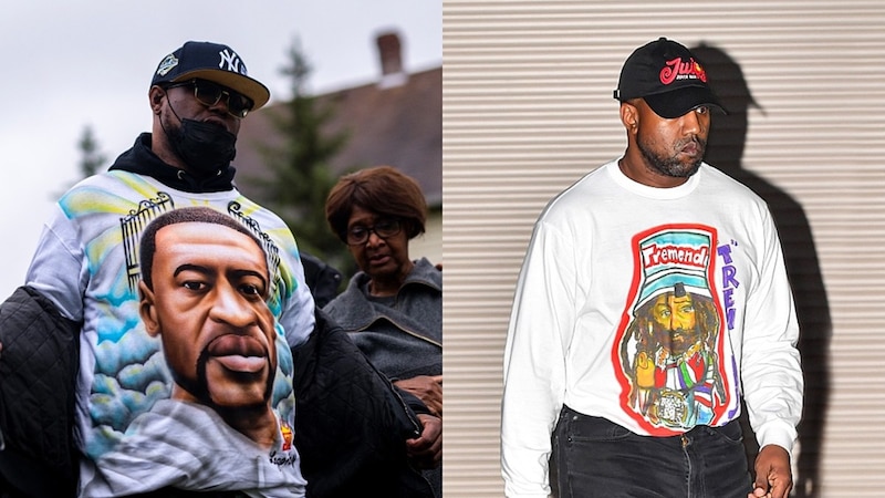 Kanye West y Damon Dash usando sudaderas con imágenes de George Floyd y Bob Marley