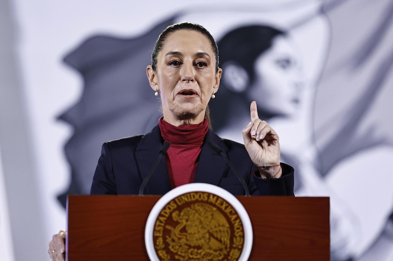 La presidenta de México, Claudia Sheinbaum, habla durante una rueda de prensa este lunes, en el Palacio Nacional de Ciudad de México (México). Sheinbaum negó que estudiantes universitarios de química elaboren fentanilo para el Cártel de Sinaloa, como publicó The New York Times, al que acusó de inspirarse en la serie 'Breaking Bad' (2008-2013) para elaborar el reportaje.