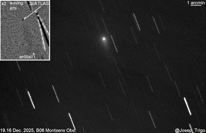 Cometa interestelar captado hoy en máxima aproximación a la Tierra.