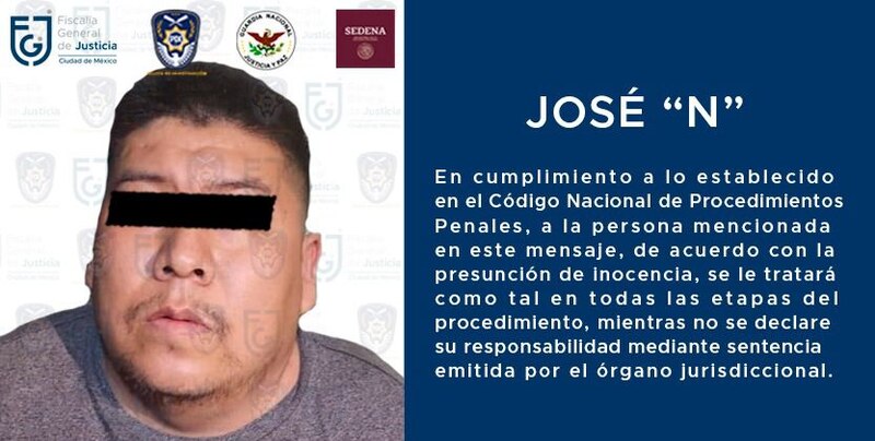 José "N", presunto delincuente, fue detenido por la Fiscalía General de Justicia de la Ciudad de México.