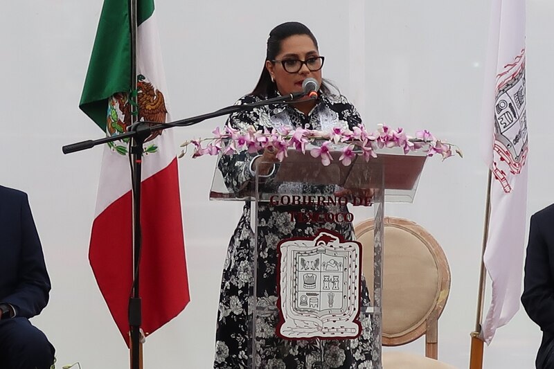 La gobernadora de Tlaxcala, Lorena Cuéllar, durante un evento público.