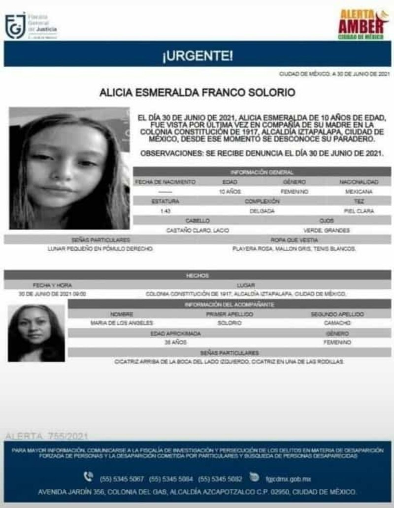 Title:
ALERTA AMBER: Alicia Esmeralda Franco Solorio está desaparecida