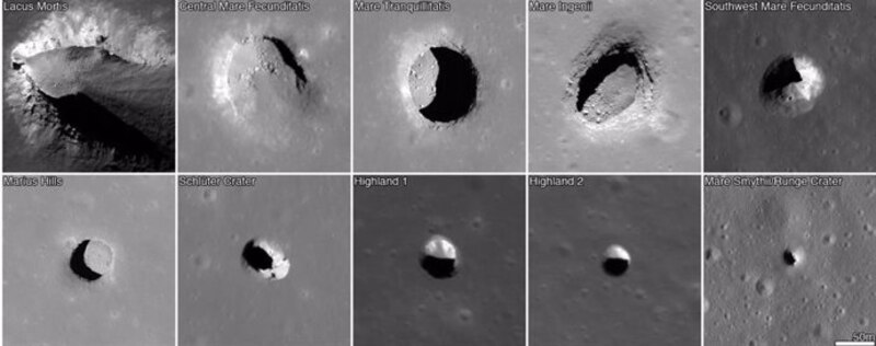 Diferentes tipos de cráteres lunares
