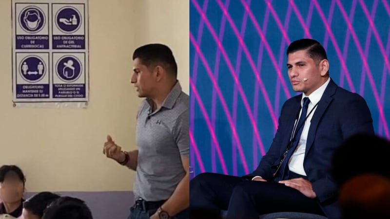 Profesor Sergio Juárez en una conferencia y en un salón de clases