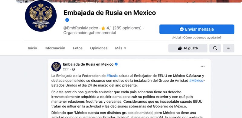 Embajada de Rusia en México responde a las declaraciones del embajador de EEUU