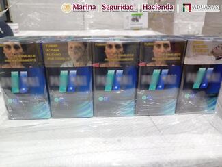 Aseguran más de 200 mil cigarrillos falsos en el AICM