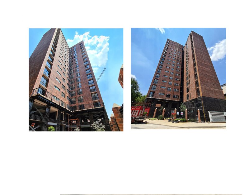 Edificio de apartamentos de ladrillo marrón de gran altura