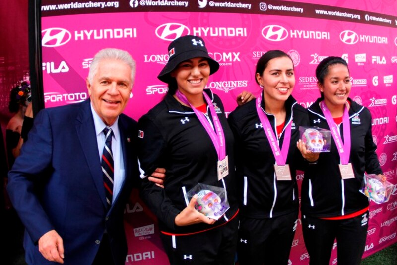 Podio de ganadoras en el Campeonato Mundial de Tiro con Arco