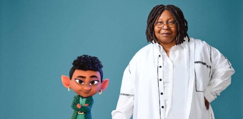 La actriz Whoopi Goldberg junto a su personaje animado en la película "Unidos"