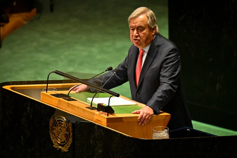 El Secretario General de la ONU, António Guterres, se dirige a la Asamblea General de la ONU.