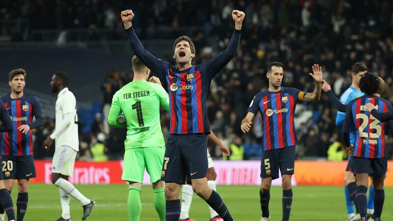 La alegría de Gavi tras marcar el gol de la victoria del Barcelona