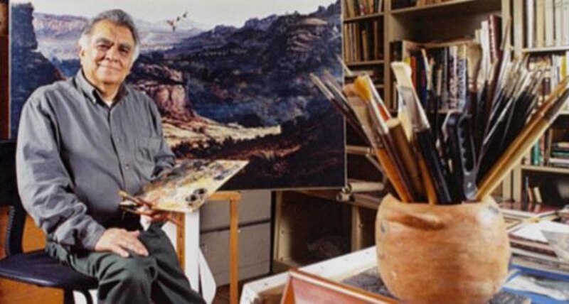 El pintor ecuatoriano Oswaldo Guayasamín en su estudio