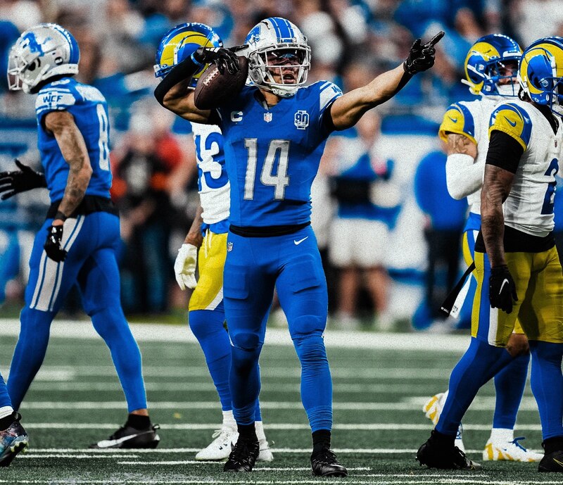 El jugador de fútbol americano Jared Goff celebra un touchdown
