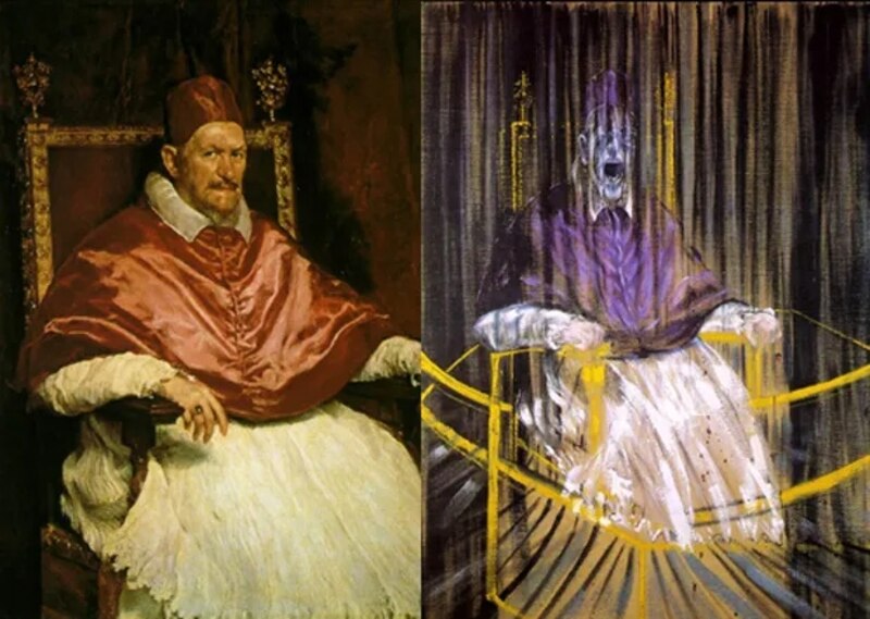 Comparación entre el retrato del Papa Inocencio X de Velázquez y el estudio para un retrato del Papa Inocencio X de Francis Bacon