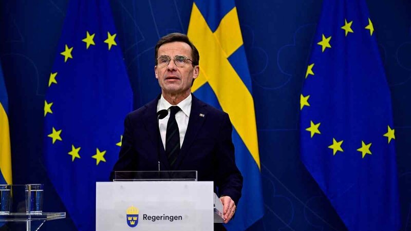El primer ministro sueco, Ulf Kristersson, pronuncia un discurso ante el Parlamento Europeo.