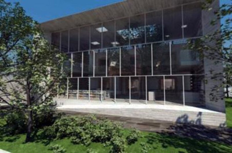 Moderna biblioteca con grandes ventanales