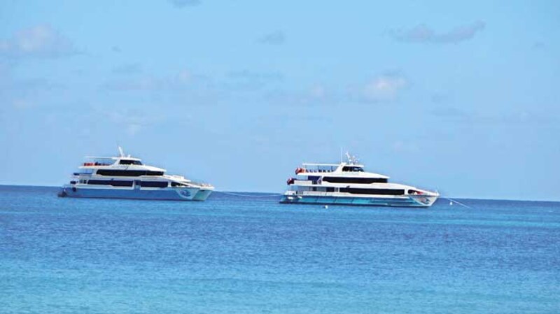 Dos barcos atracados en una playa de aguas cristalinas