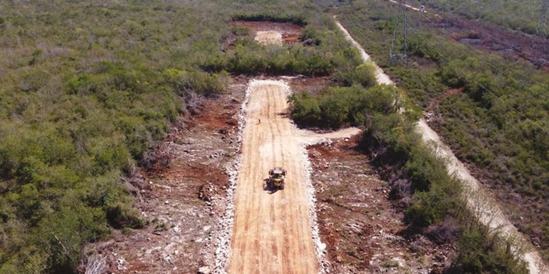 Construcción de una carretera en medio de la selva