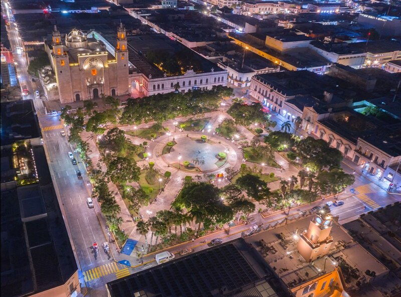 Vista aérea de la Plaza de la Paz en San Miguel de Allende, Guanajuato, México.