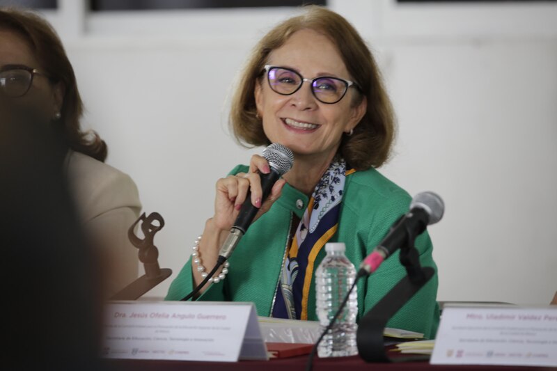 La Dra. Otilia Ampuero, Ministra de Educación, habla en un evento.