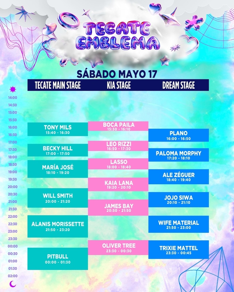 Horarios Tecate Emblema 2025 sábado 17 de mayo
