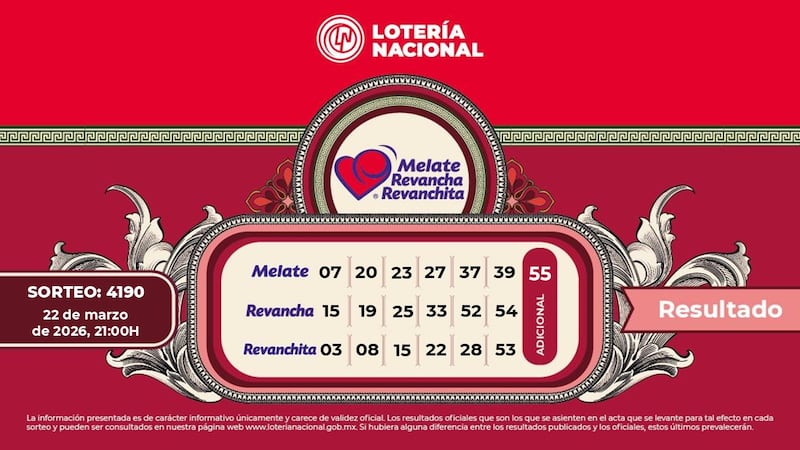 Resultados Melate, Revancha y Revanchita 4190 del 22 de marzo