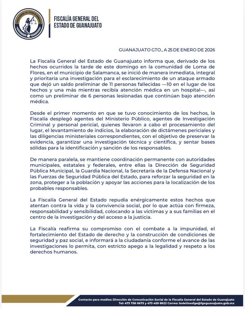 La Fiscalía informó de al menos 11 personas muertas tras el ataque armado en un campo de futbol.