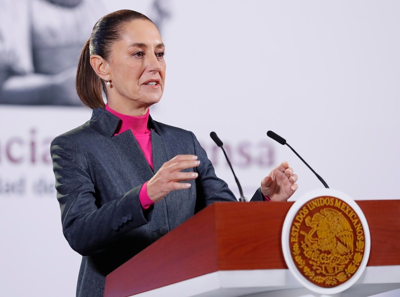 La presidenta de México, Claudia Sheinbaum, participa durante una rueda de prensa este viernes, en Palacio Nacional en Ciudad de México (México)