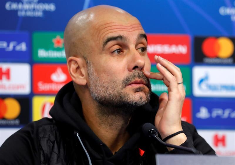 Pep Guardiola, entrenador del Manchester City, en una conferencia de prensa