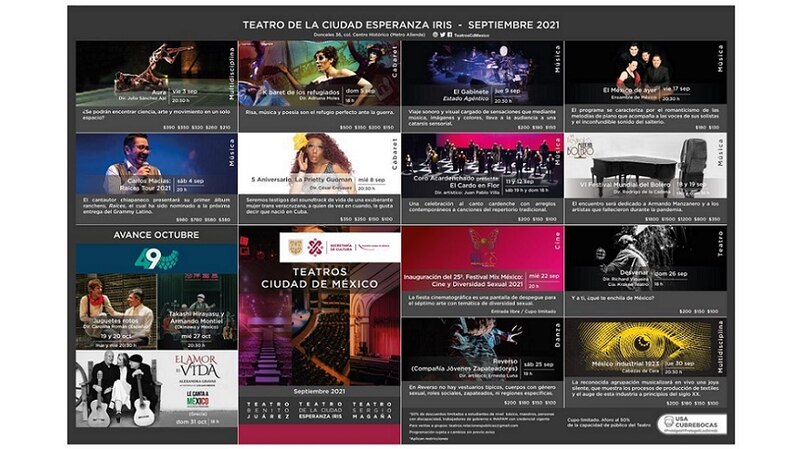 cartelera del teatro de la ciudad esperanza iris septiembre 2021