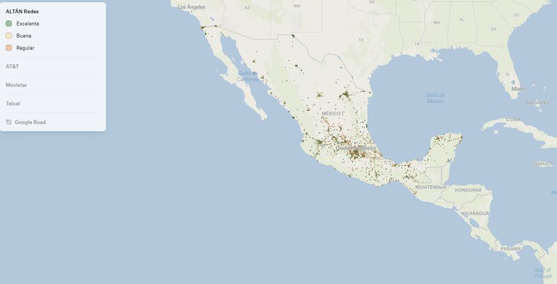 Mapa de cobertura de telefonía móvil en México